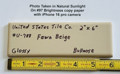1 pc. Fawn Beige: Glossy Ceramic Surface Bullnose Trim Flat Tiles: Light Brown