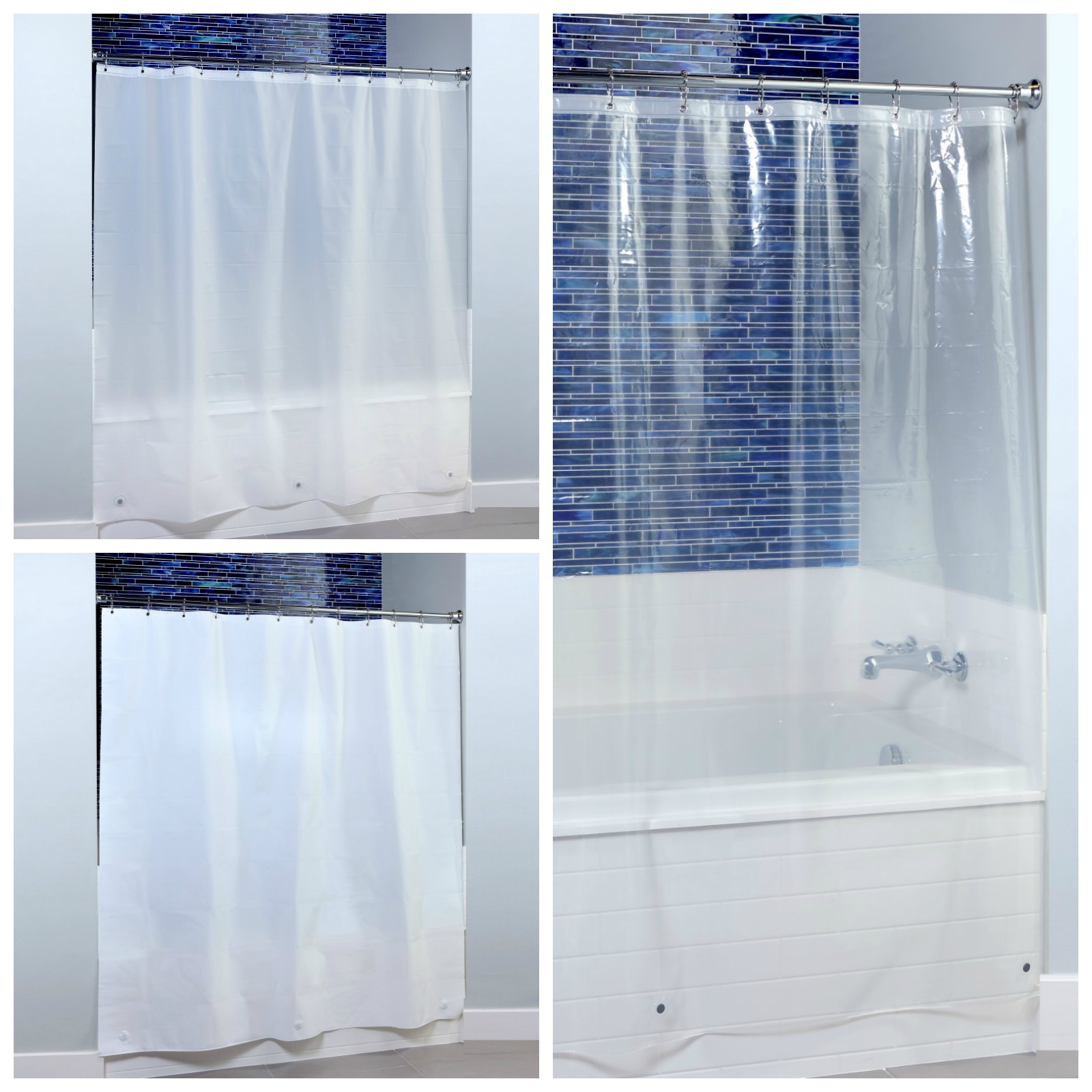70" x 72" Midweight PEVA Shower Curtain Liner with Microban Clear, White & Frost gallery