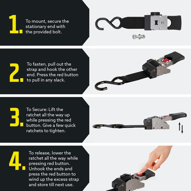 DC Cargo Transom Strap 2"x43" Retractable Stainless Steel Strap w/ S-Hook 2-pack gallery