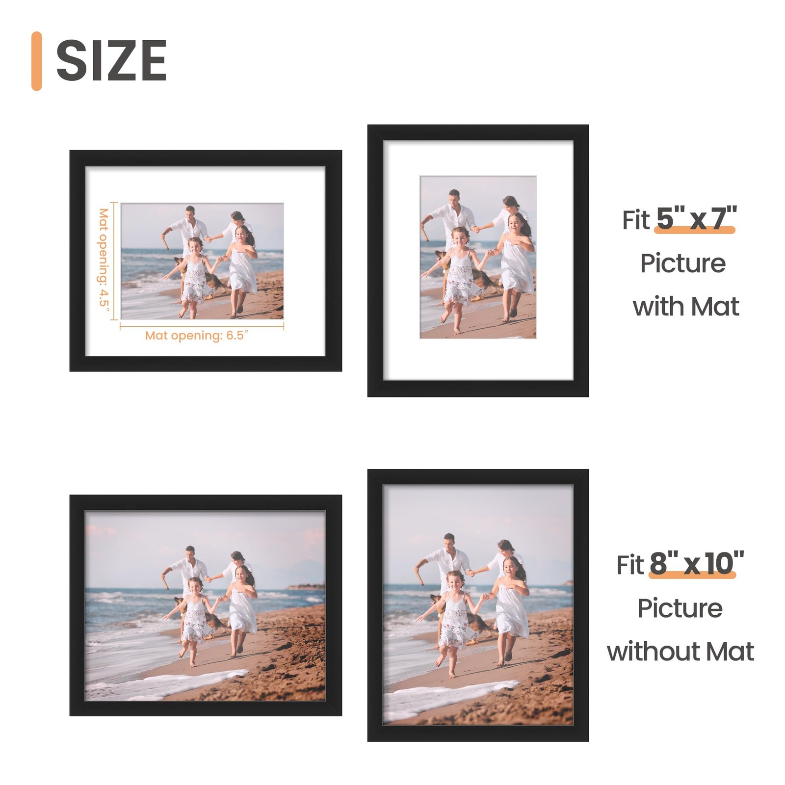 upsimples 8x10 Picture Frame, Display Pictures 5x7 with Mat or 8x10 Without Mat, gallery