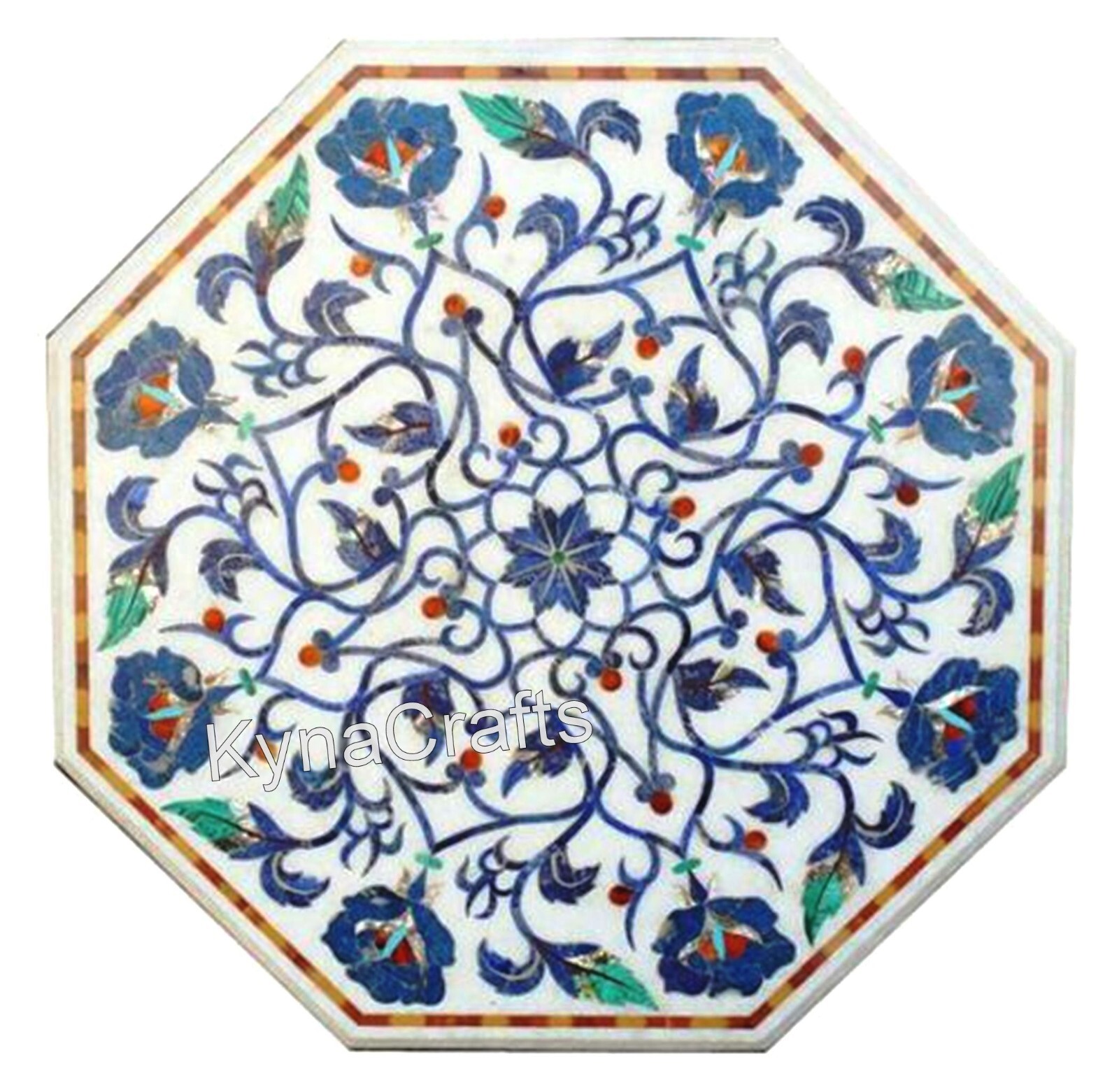 White Marble Coffee Table Top Lapis Lazuli Stone Inlay Work Side Table for Lawn gallery