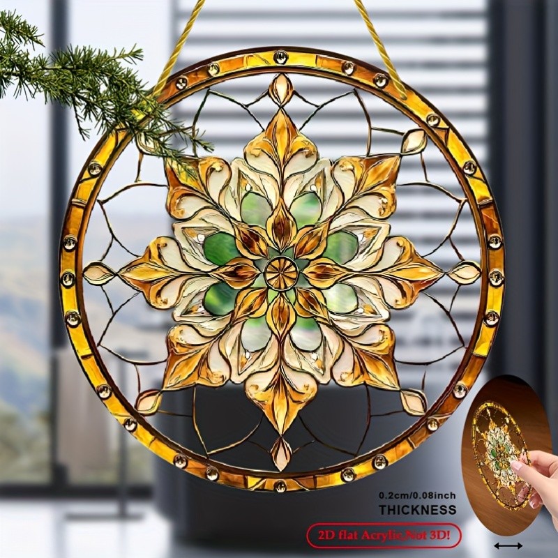 Round Acrylic Imitation Painted Wall Decor Bohemian Golden Flower Sun Catcher gallery
