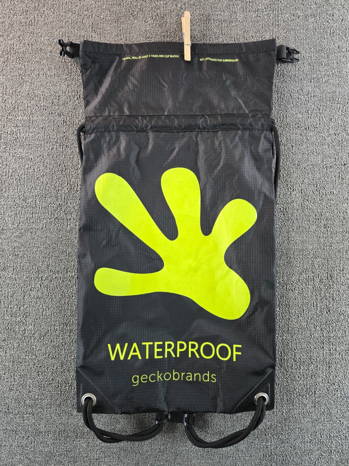 Gecko Brands Waterproof Backpack Black 10L Drawstring Roll Down Top