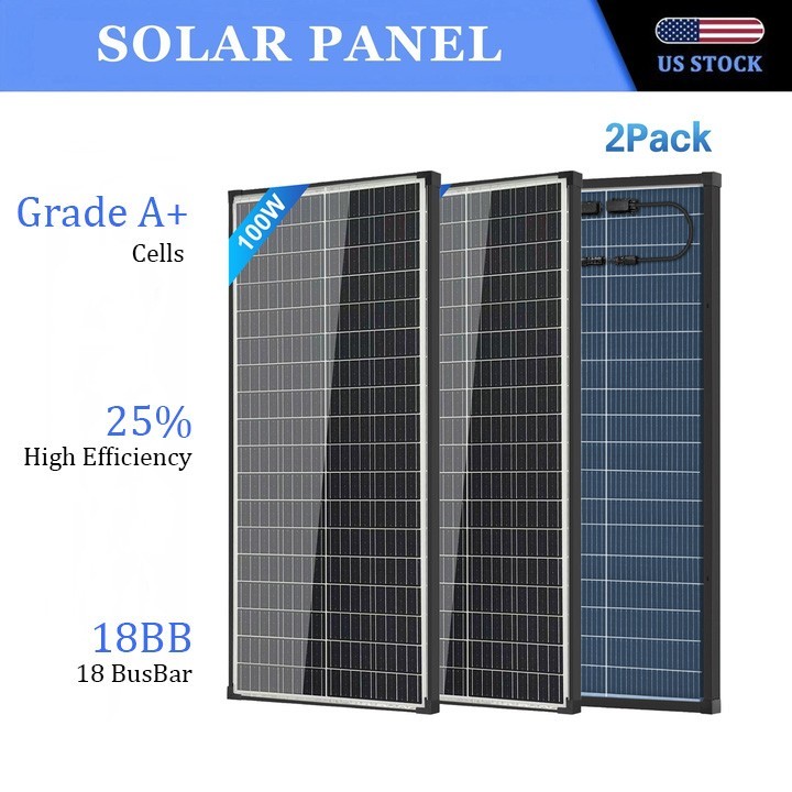 Bifacial 2Pack 100W Monocrystalline Solar Panel 18V 18BB N-Type PV Home Battery gallery