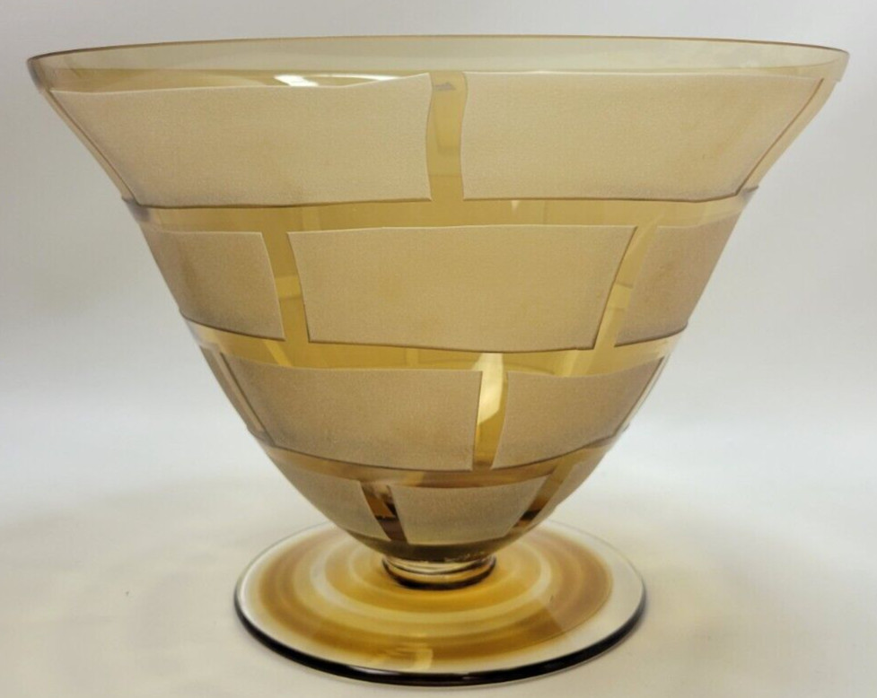 Badash Amber Heavy Cut Crystal Glass Footed Bowl 7 1/2"