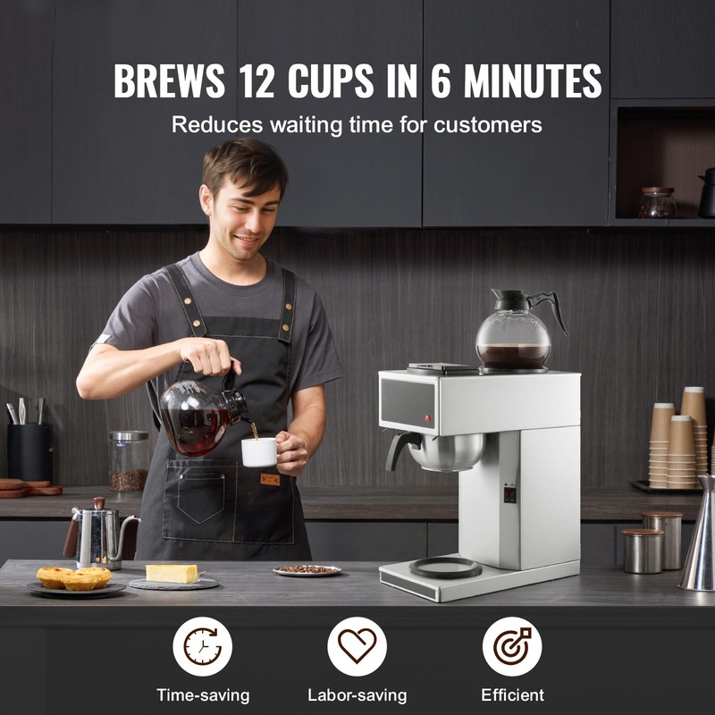 12 Cups Commercial Drip Coffee Maker Brewer w/ 2 Glass Carafes & Warmers Office gallery