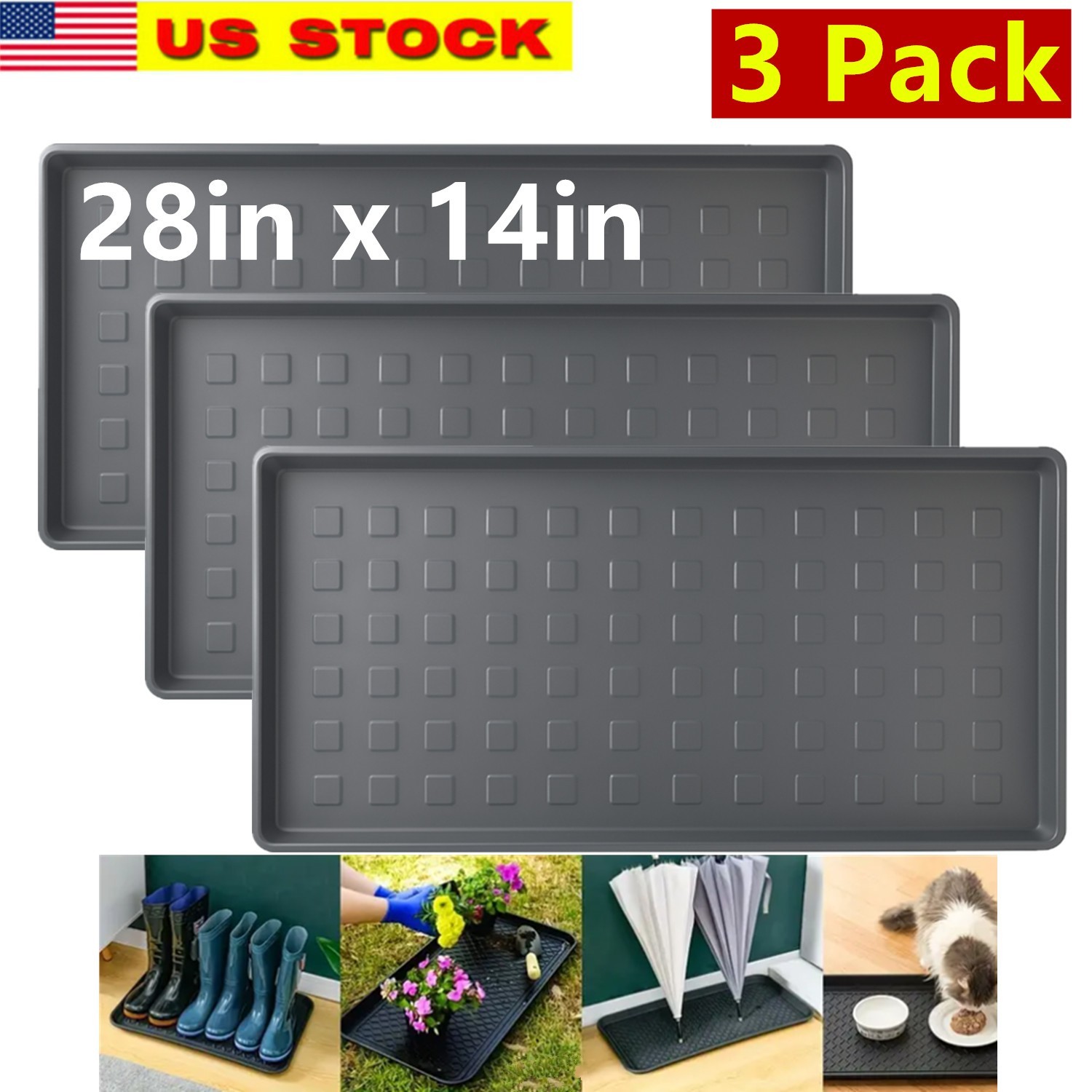 3 Pack Large Waterproof Boot Trays Plastic Shoe Mats Entryway Outdoor Indoor gallery