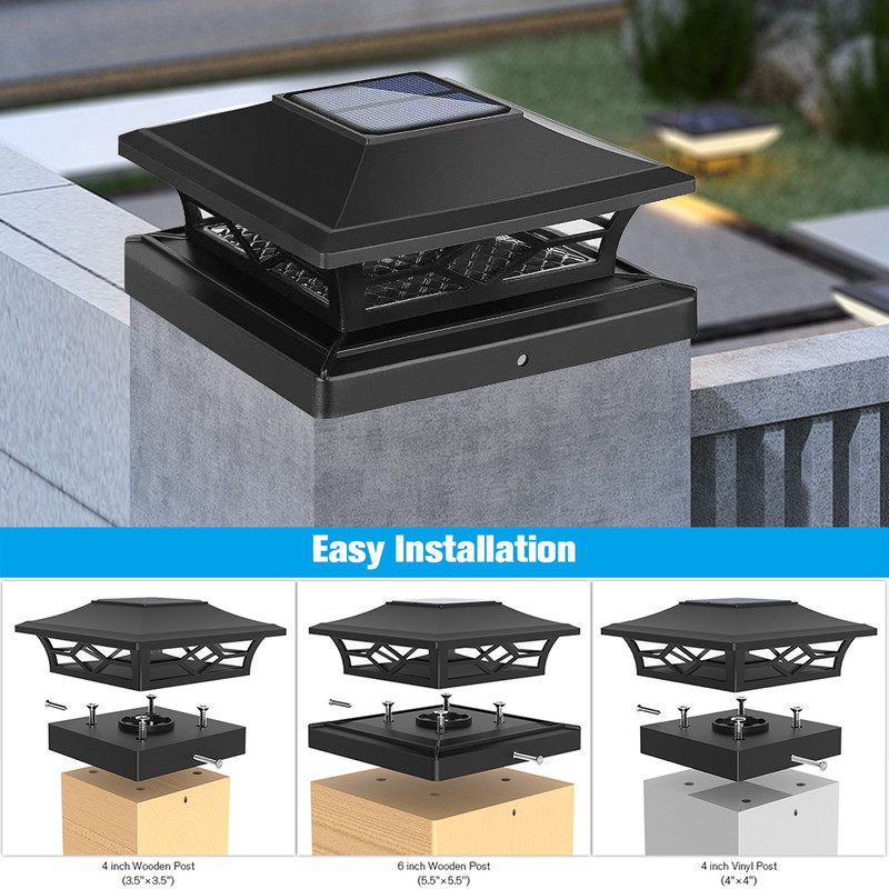 4-8 Pack LED Solar Post Lights Outdoor Deck Cap Fence Light PVC Vinyl 4x4 6x6 gallery