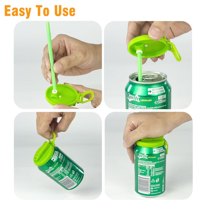 4-Pack Leak-Proof Can Lids with Straws – Reusable Beverage Covers for Canned Dri gallery