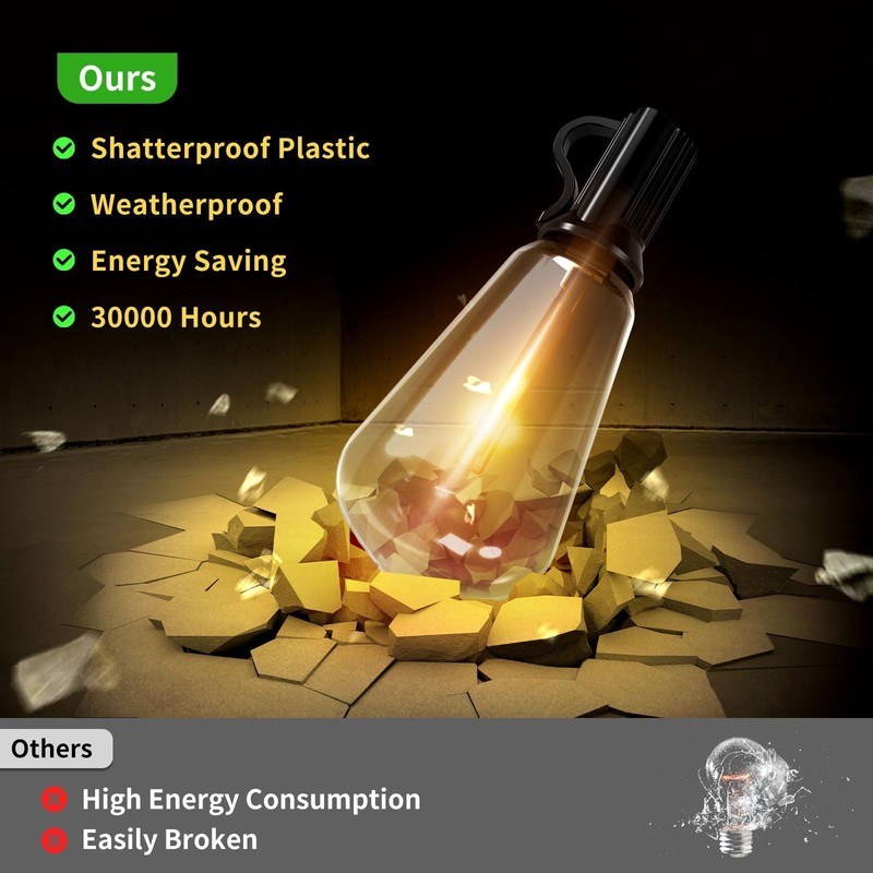Solar String Lights 100FT, ST38 Shatterproof Bulbs Waterproof for Patio Garden gallery