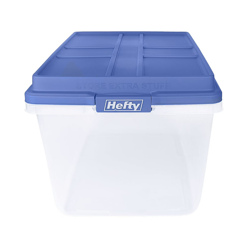 Hefty 72 Qt. Clear Plastic Storage Bin with Blue HI-RISE Lid, 6 Pack, FREE SHIPP gallery