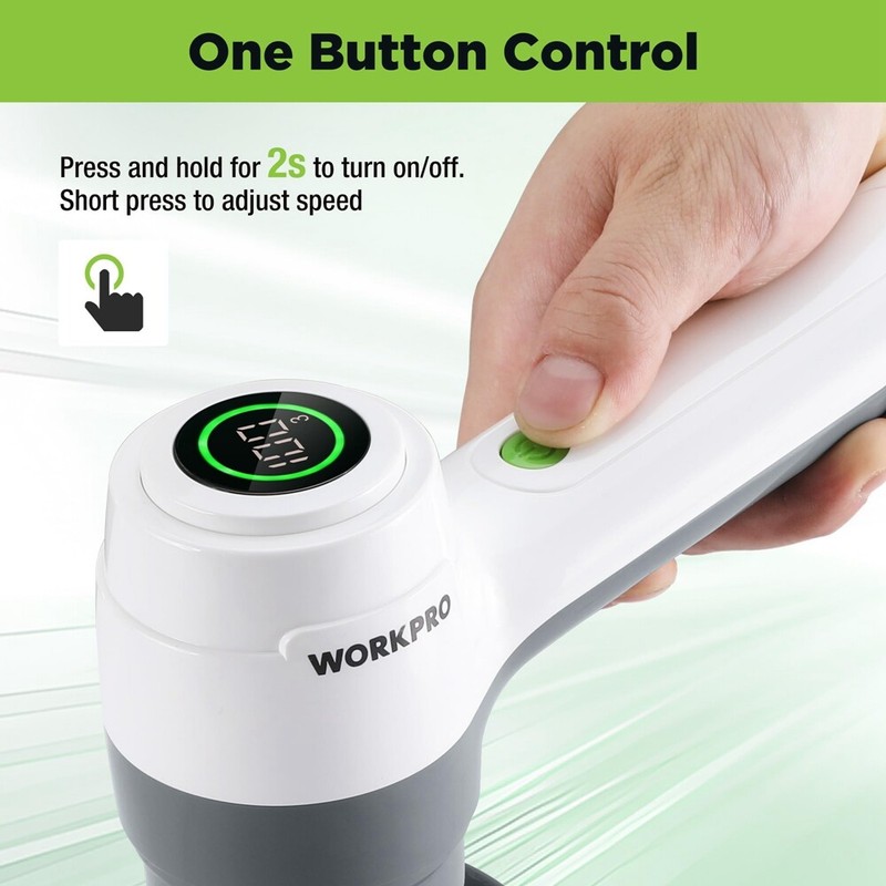 WORKPRO 8V Electric Spin Scrubber 3-Speed Adjustable Shower Scrubber with 6 Head gallery