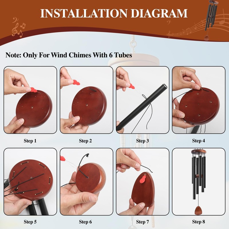 Wind Chime Parts Kit, 24 PCS Complete DIY Set with Hooks, Round Top gallery