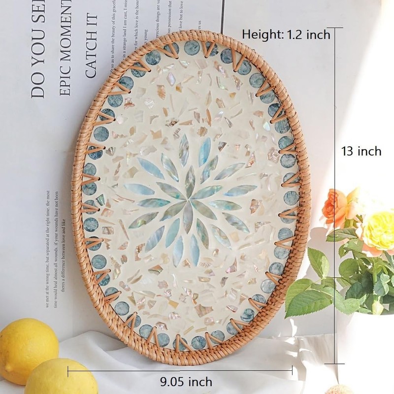 13 Inch Decor Tray for Coffee Table Mother of Pearl Inlay Serving Tray for Ot... gallery