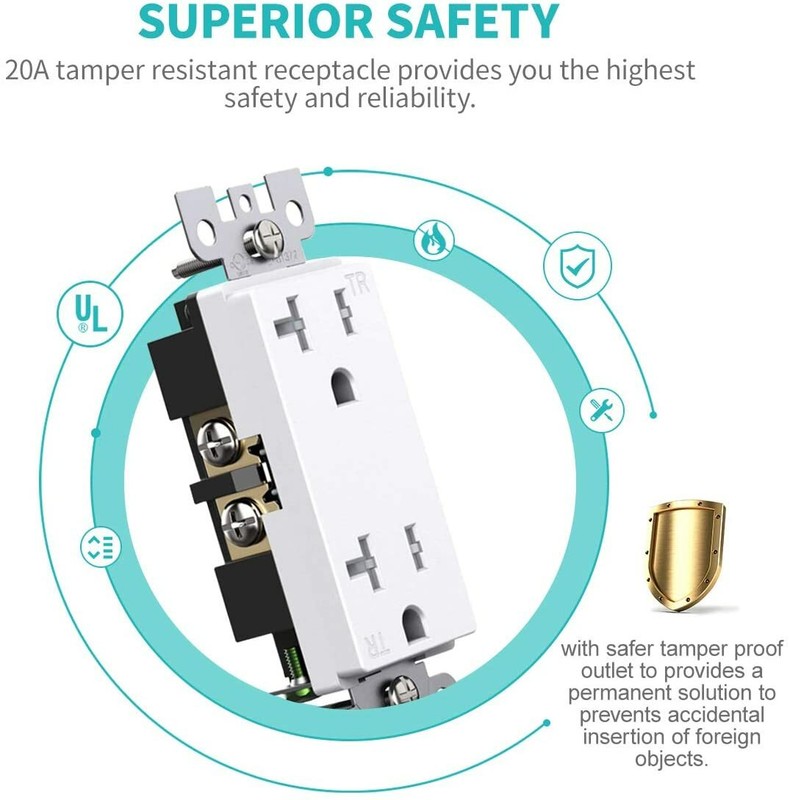 Outlet Socket, Decora Duplex Receptacle, 20 Amp 125 Volt Tamper Resistant 50pack gallery