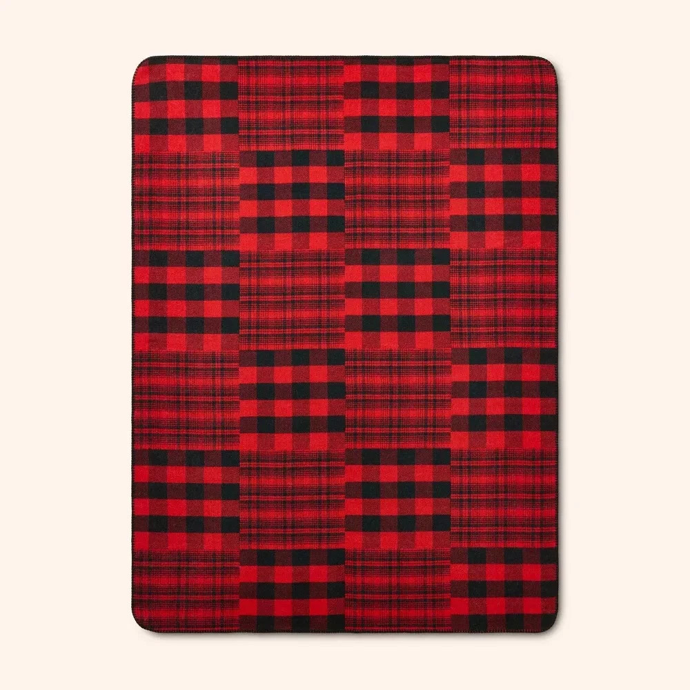 Patchwork Plaid Throw Blanket Red/Black - Woolrich, target, wool blend gallery