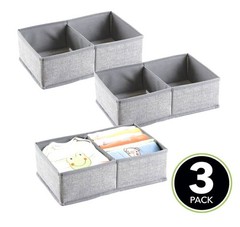 mDesign Soft Fabric 2 Section Drawer or Closet Organizer Gray 3 Pack NEW in Bag