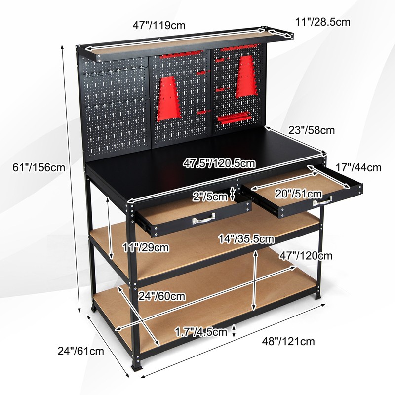 48 Inches Workbench Multipurpose Garage Worktable Tool Organizer with Pegboard gallery