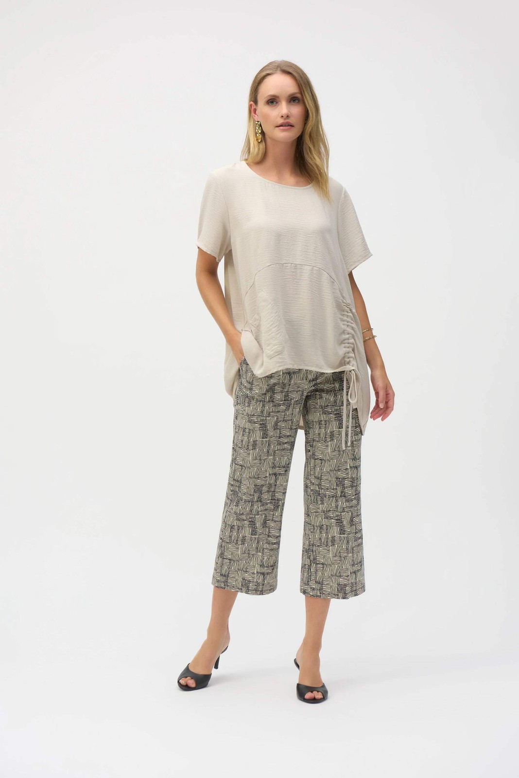 Joseph Ribkoff Beige/Black Geometric Scribbles Pull On Culotte Pants 252123 gallery