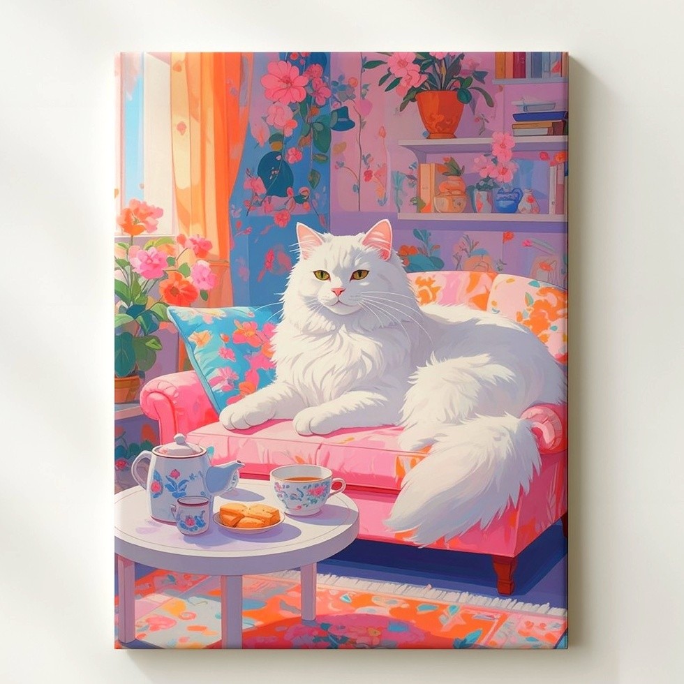 Floral Lounge Cat Canvas Cozy Decorative Living Room Wall Art Some Homes gallery