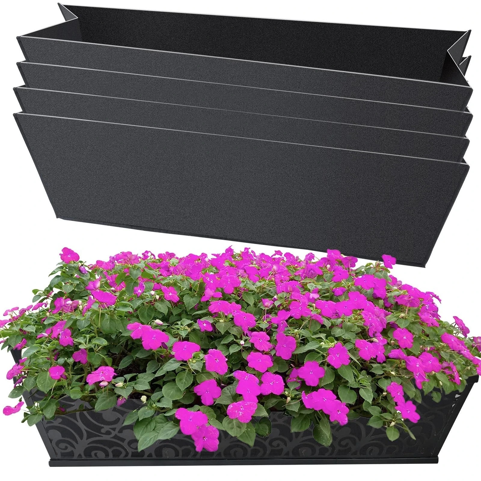 4PCS 30Inch Rectangle Window Box Liner Felt Planter Basket Liner Insert Black... gallery