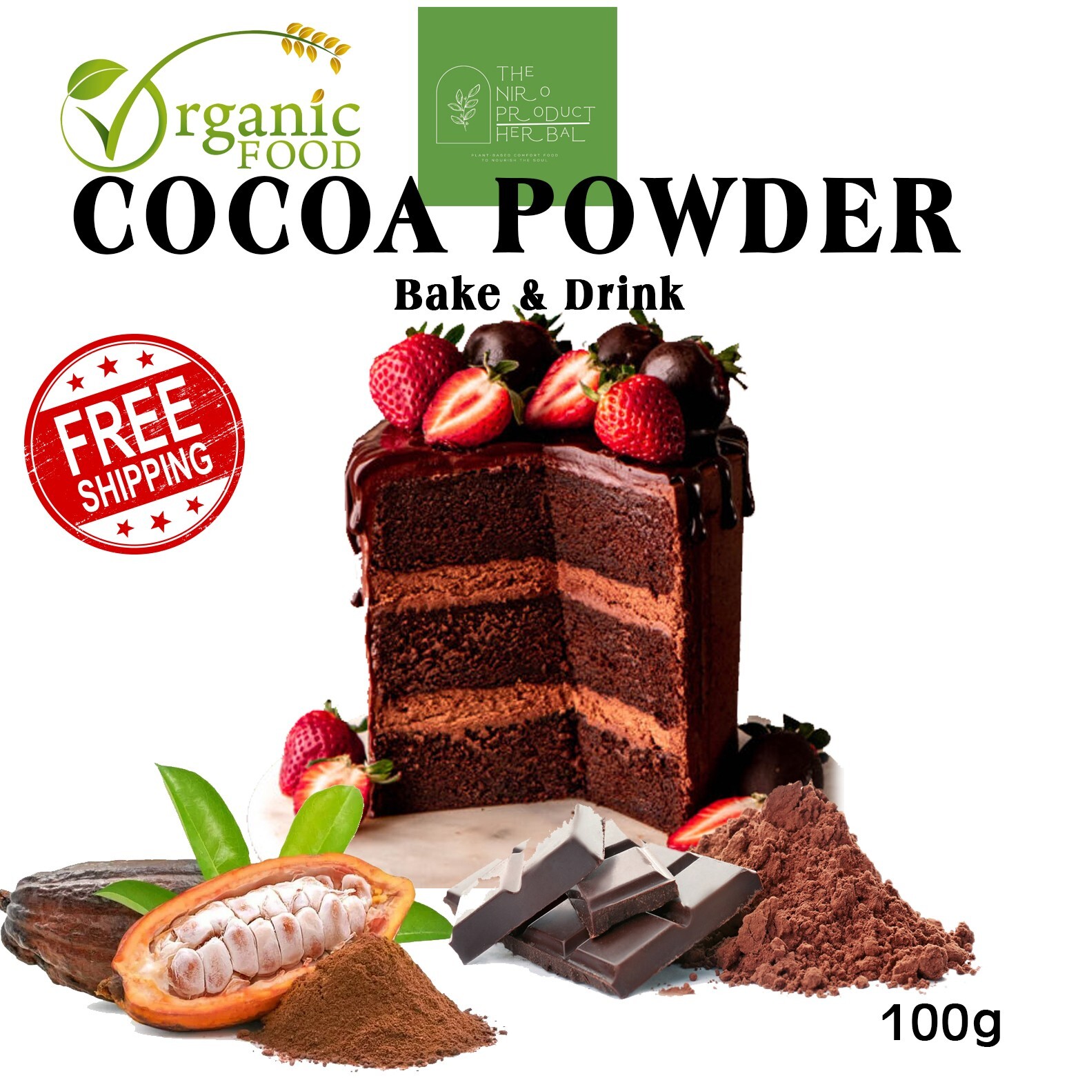 Powder Organic Cocoa Cacao Oz Baking Chocolate Unsweetened Dark Non-Gmo Rich Dut gallery