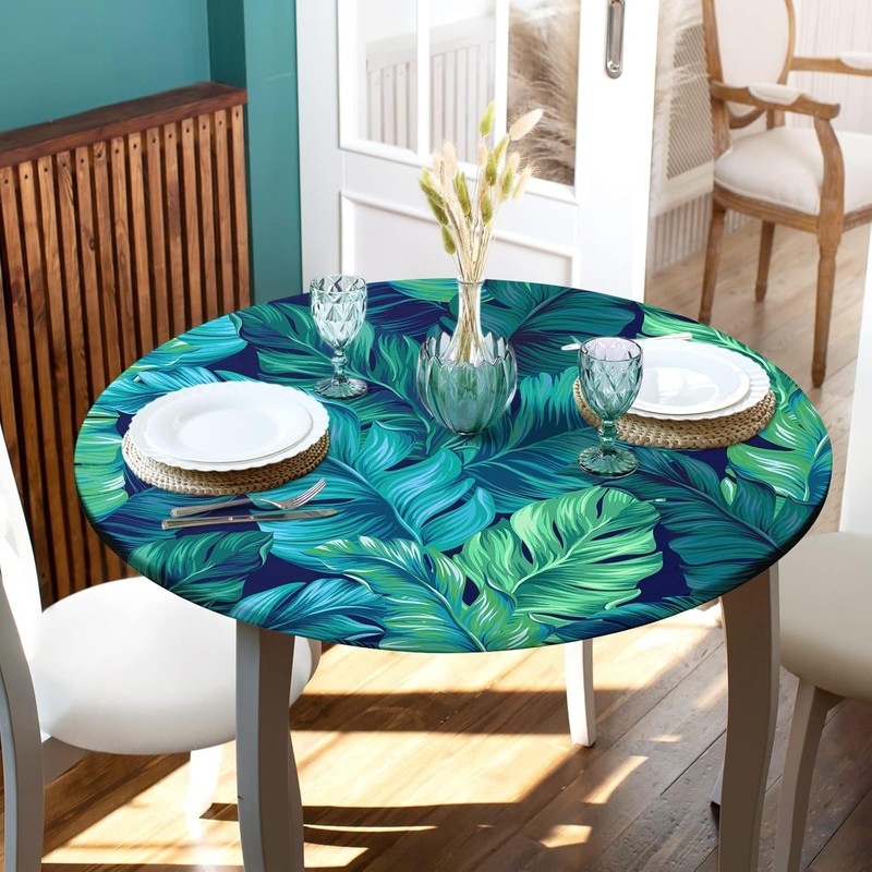 Round Fitted Tablecloth with Elastic Edge Indoor Outdoor Washable Reusable48-52" gallery