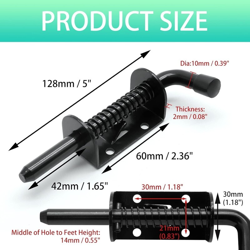 2 Pack 6 Inch Spring Loaded Latch Bolt Latch Pin Door Lock for Shed Gate Trailer gallery