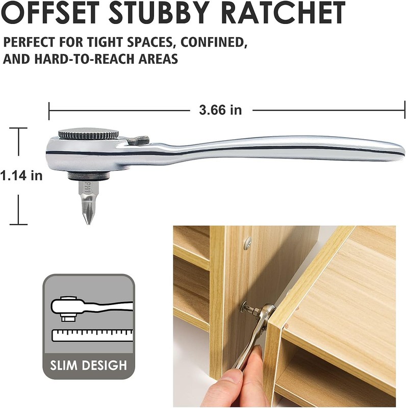 32-in-1 Mini Right Angle Screwdriver Set with 1/4" Ratchet and Magnetic Bits gallery