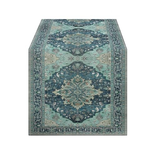 Boho Floral Pattern Summer Table Runner 72 Inches Long 13" x 72" Teal and Blue