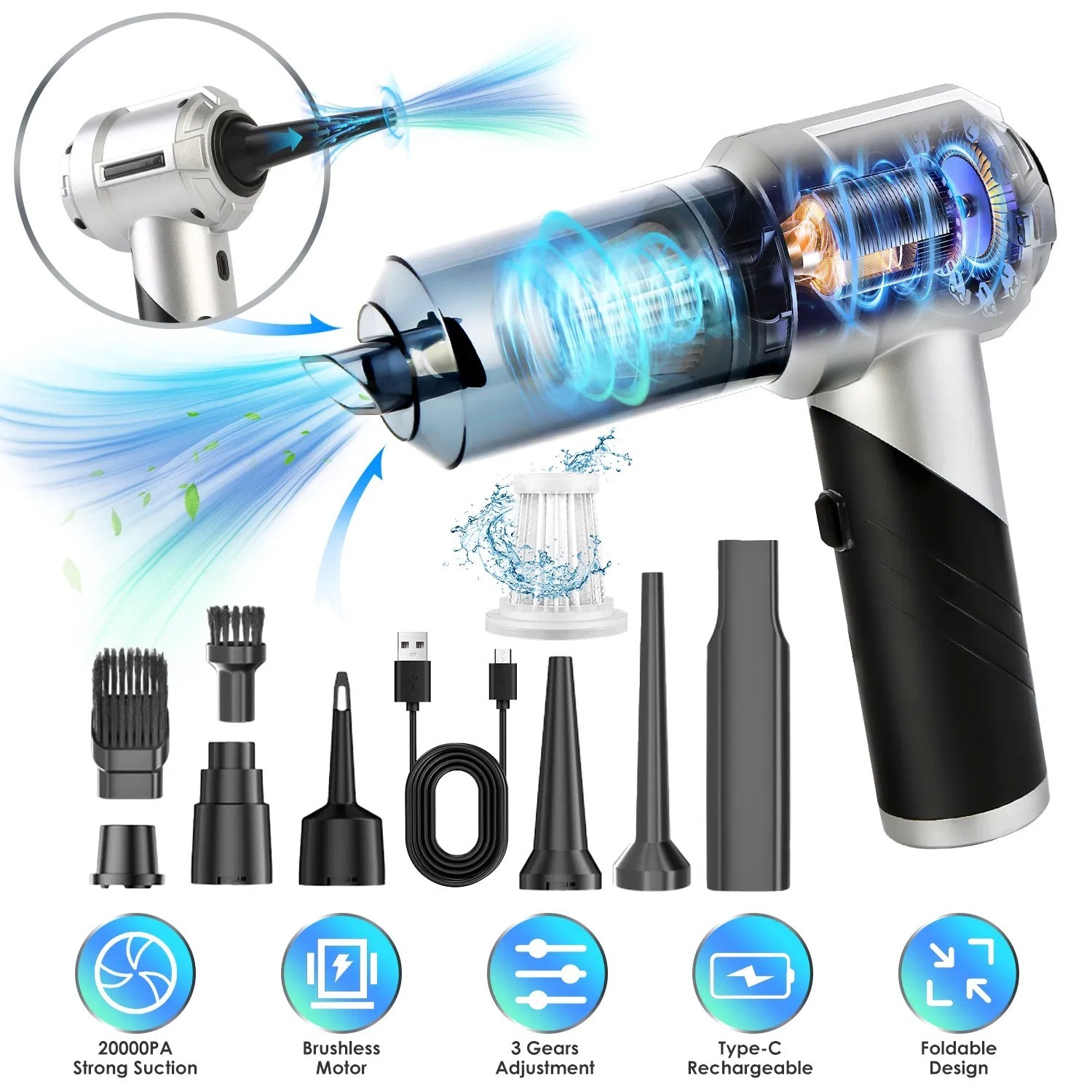 Cordless Car Vacuum Cleaner Portable Handheld Vacuum With 20000PA Suction Brushl gallery