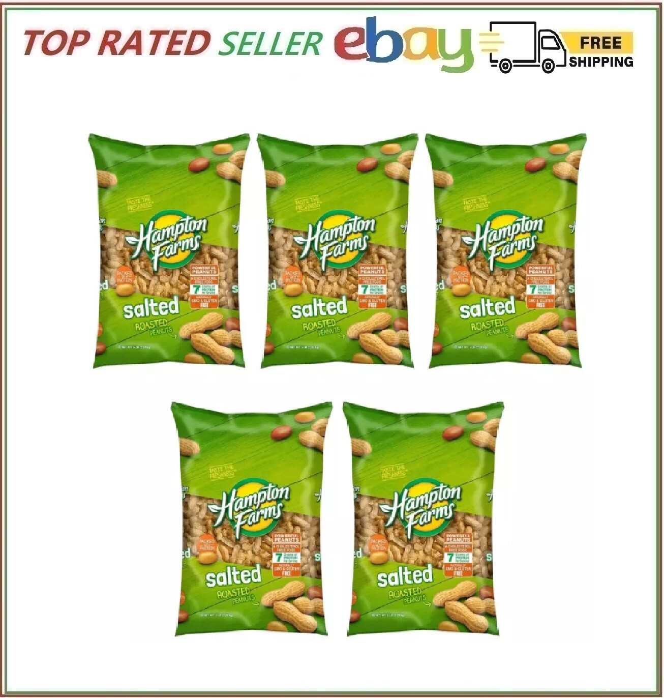 5 PACK - Hampton Farms Salted In-Shell Peanuts 5 lb (Total 25 lbs) FRESH!! gallery