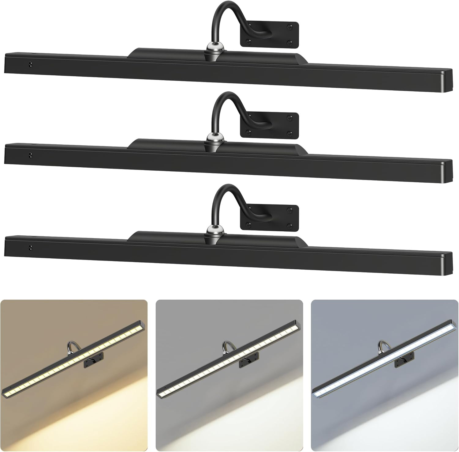 Battery-Powered 24" Picture Lights with Remote - 3 Pack for Art & Gallery gallery