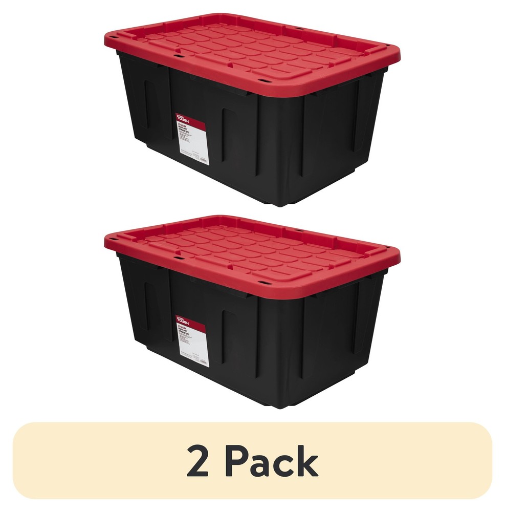(2 Pack) Heavy-Duty Durable Plastic Black Storage 27 Gallon Tote
