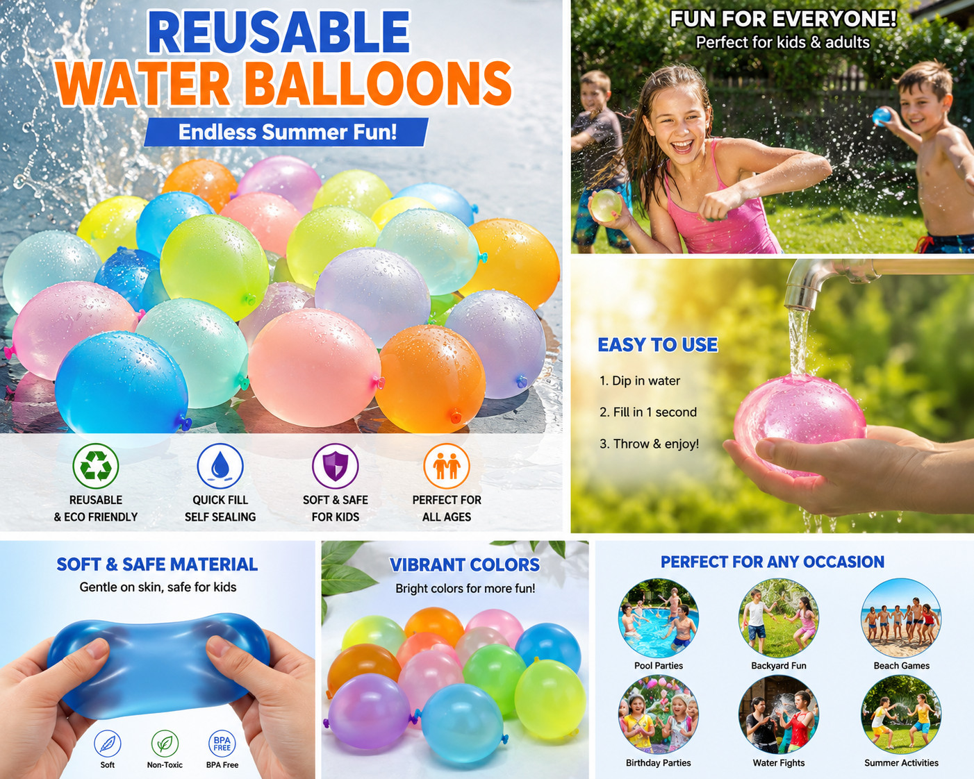 2000 Water Balloons Refill Pack Self Sealing Quick Fill Water Bomb Balloon gallery