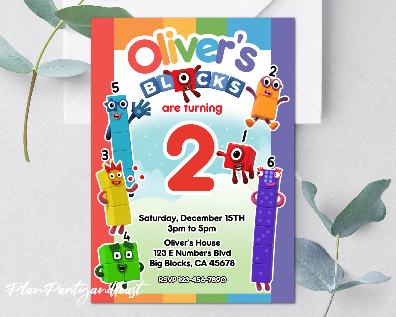 Numberblocks birthday invitation 5x7 digital theme invite gallery
