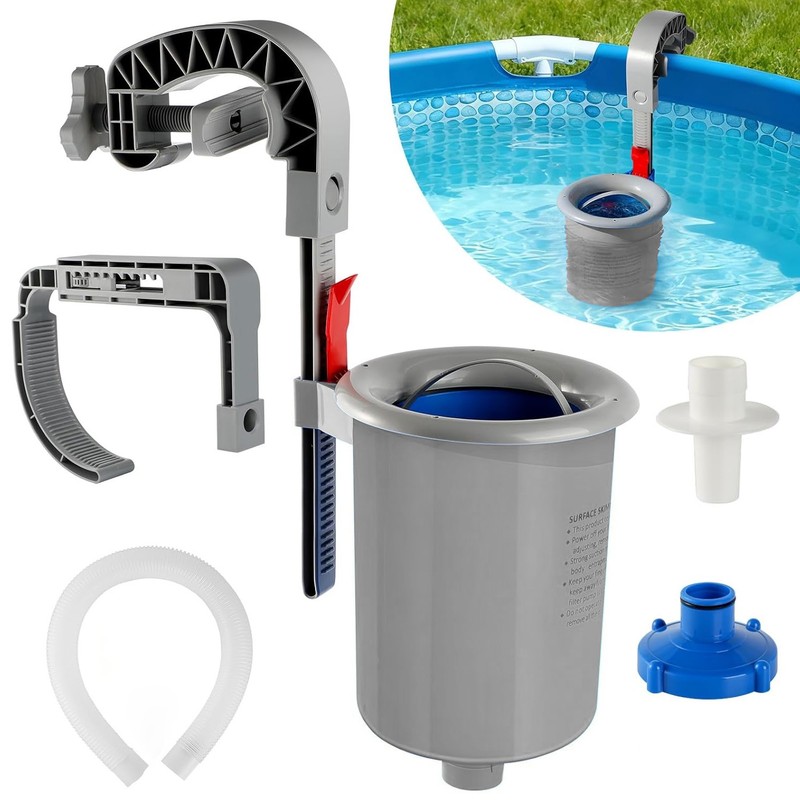 Pool Surface Skimmer Above Ground - Wall Mount Debris Cleaner Adjustable Clip US gallery