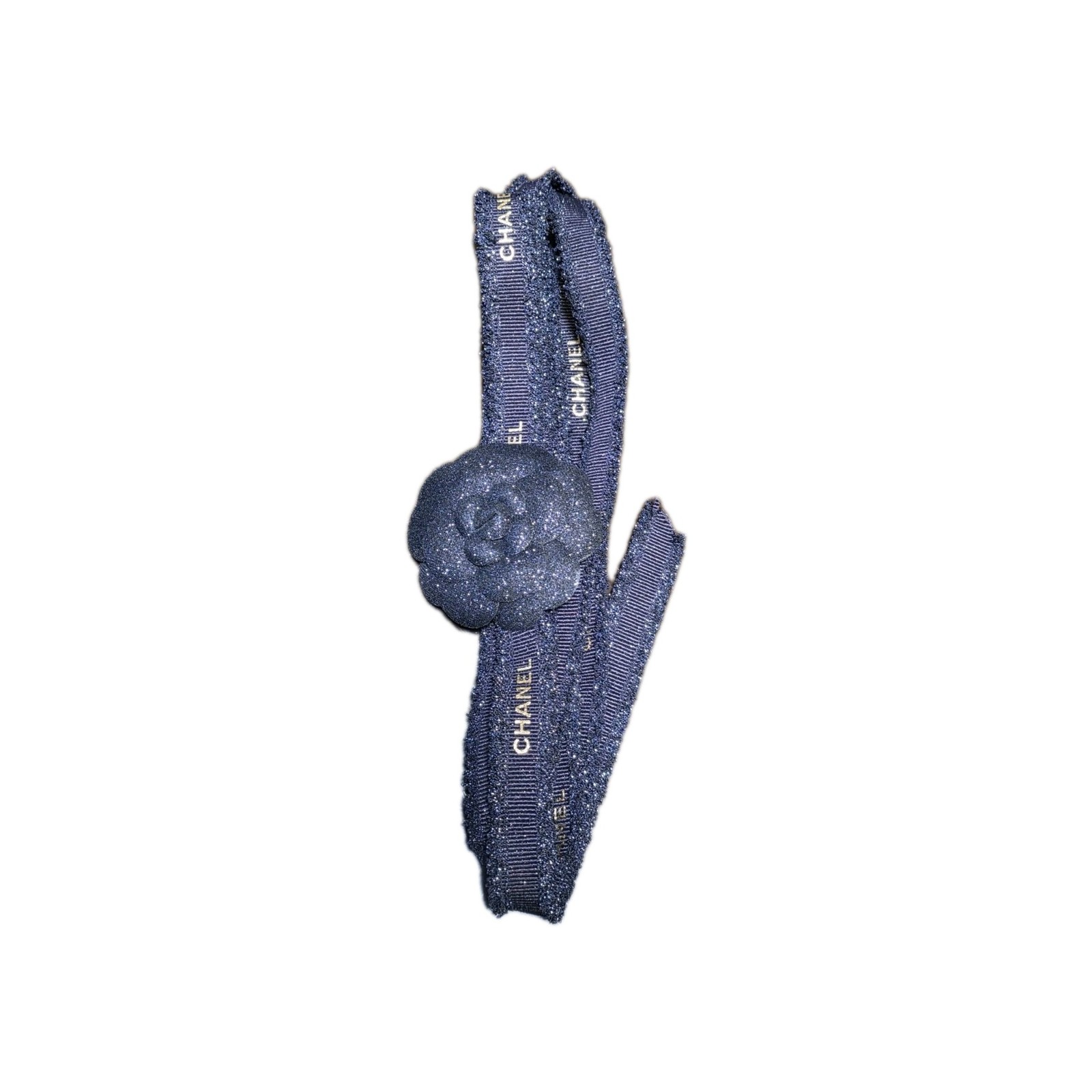 Chanel Ribbon & 3D Flower 75in Navy Blue / Gold gallery