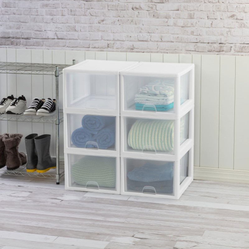 Sterilite 27 Quart Stacking Storage Drawer, Stackable Plastic Bin Drawer, 4 Pack gallery