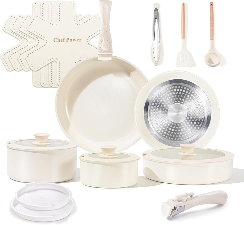Ceramic Cookware Set Non Toxic with Detachable Handles, Healthy Nonstick Pans... gallery