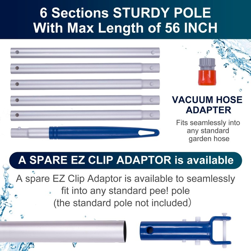 Manual Pool Vacuum for Above Ground Pools - 56" Pole, Fine Mesh Bag, Jet Cleaner gallery