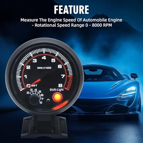 RPM Tachometer Gauge with Shift Light for Car 0-8000 RPM 3-3/4" 95mm Tach gallery