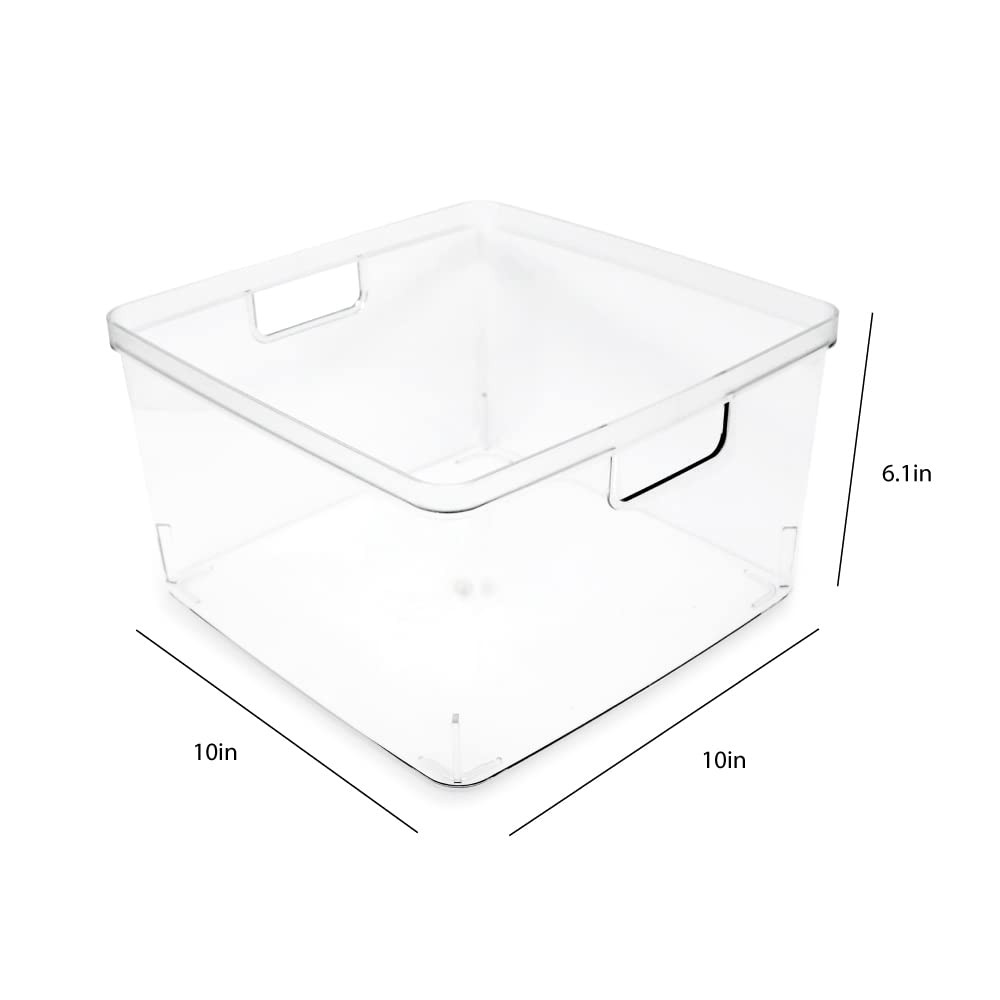Isaac Jacobs 2 Pack Square Clear Storage Bins (10” L x 10” W x 6.1” H) w/Cutout gallery