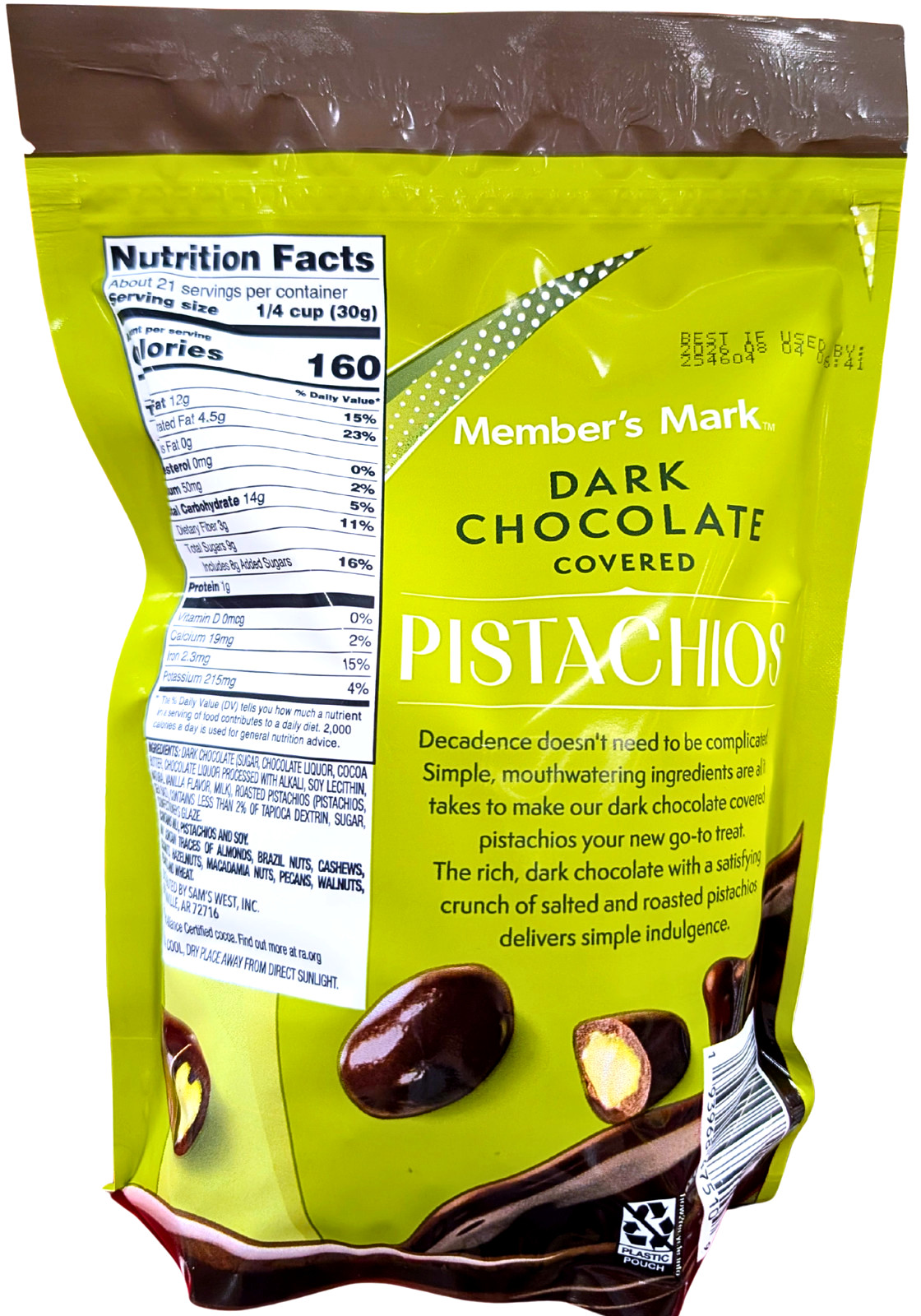 Members Mark Dark Chocolate Covered Roasted Pistachios 22 Oz EXP 08/2026 gallery