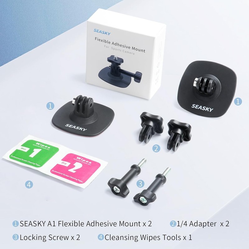 SEASKY [2Pack A1 Flexible Adhesive Mount Kit Helmet Base for Insta360 X4 X3 X2 gallery