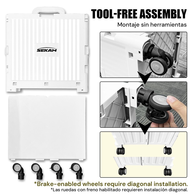 Foldable Rolling Crate with Lid & Telescopic Handle Portable Utility Cart Multi gallery