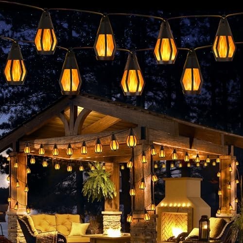 Solar String Lights for Outside, 21Ft Patio Lights with 10 Flickering Flame Ligh gallery