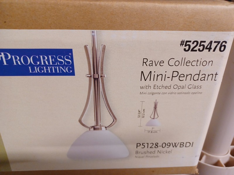 Progress Lighting RAVE Collection NICKEL Mini-Pendant Etched OPAL Glass #525476 gallery