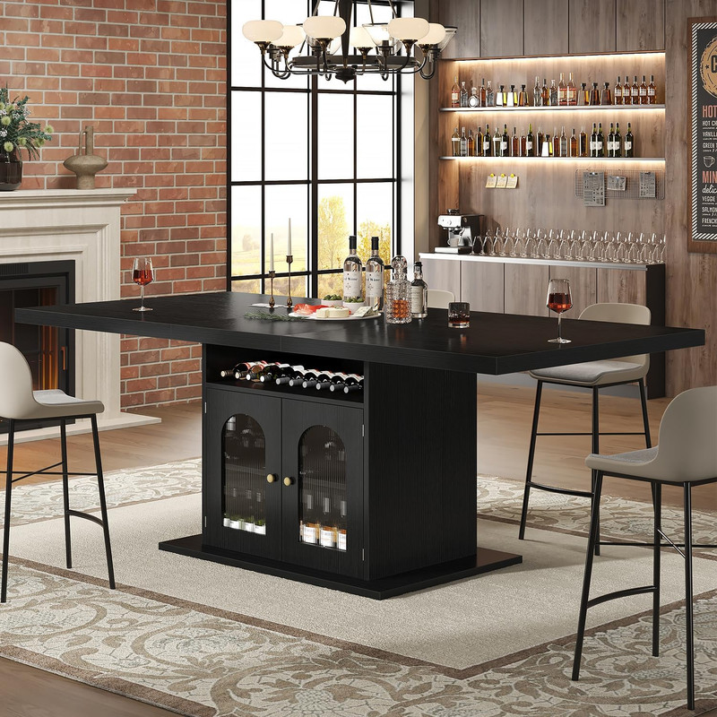 HSH Black Dining Table for 4 to 6, Modern Kitchen Dining Room Table with 3-Tier gallery