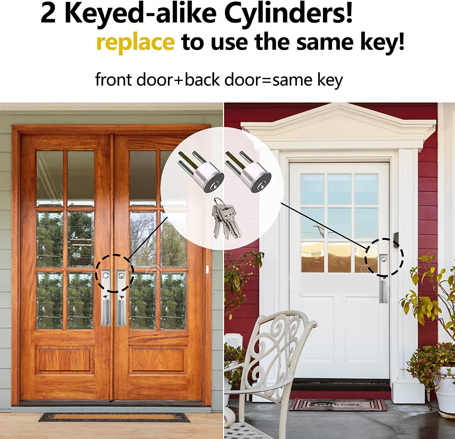 Front Door Handle Satin Nickel Double Door Lock Set, Entrance Handle Set gallery